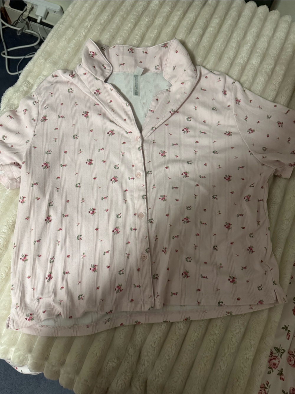 Women's Pink Floral Button-Front Sleep Set